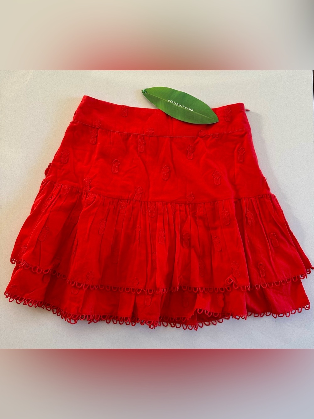 Farm Rio Red 3D Pineapple Ruffle Skirt - Small - New with tags